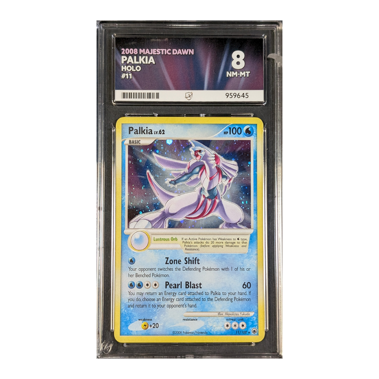 slabs-lower-mb_0017_palkia-11-eng-8.png Ace 8 NM-MT: Palkia Holo Majestic Dawn 11/100 - Afbeelding 1