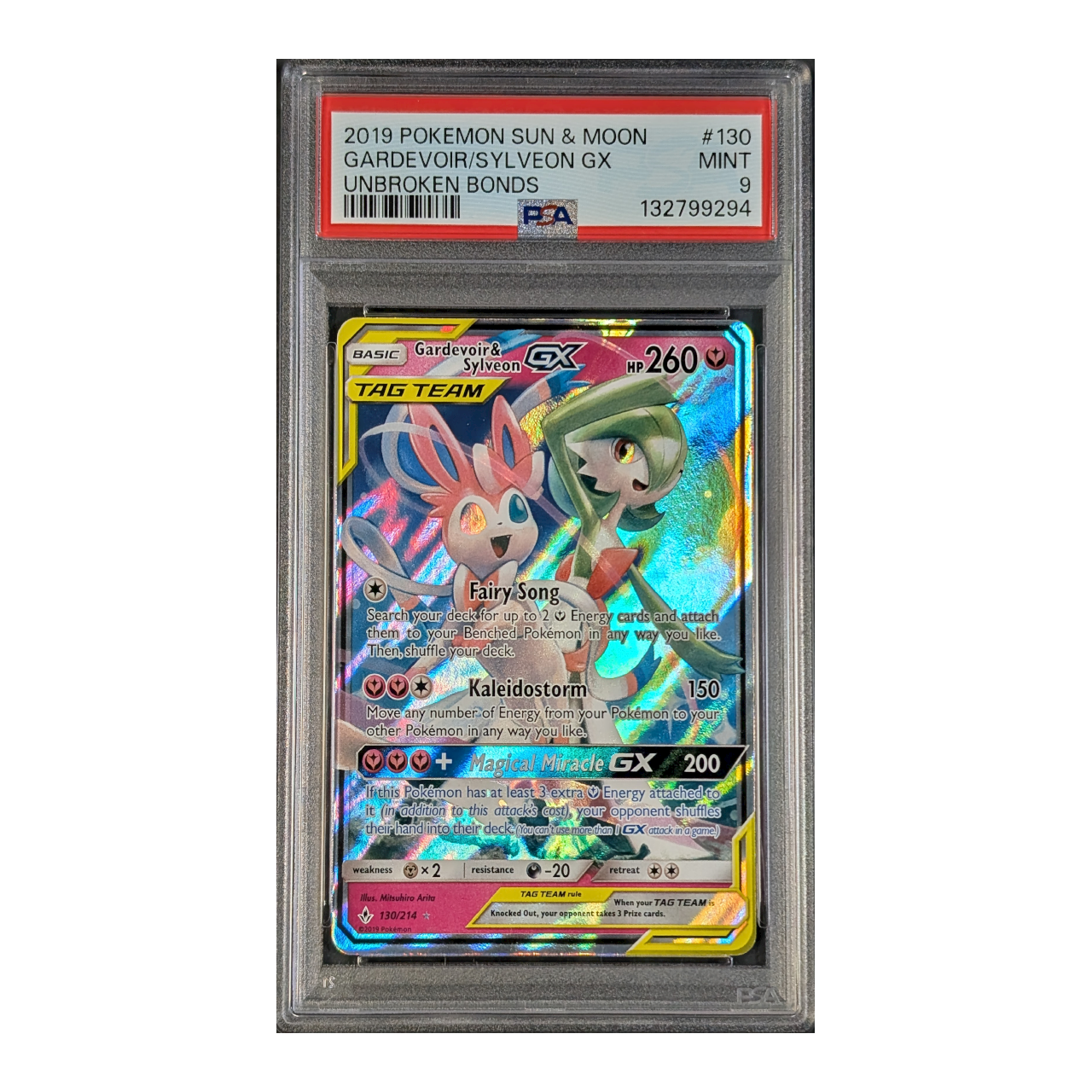 slabs-lower-mb_0026_gardevoir-sylveon-130-eng-9.png PSA 9 MINT: Gardevoir & Sylveon GX Unbroken Bonds 130 - Afbeelding 1