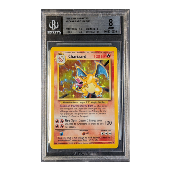 Beckett 8 NM-MT: Charizard Holo R Base Set Unlimited 4